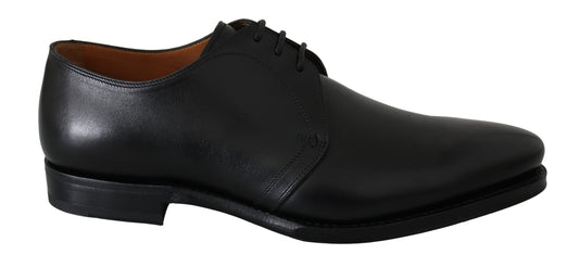 Elegant Black Brushed Leather Derby Shoes