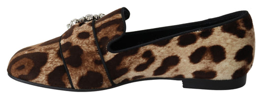 Leopard Print Crystal Embellished Loafers