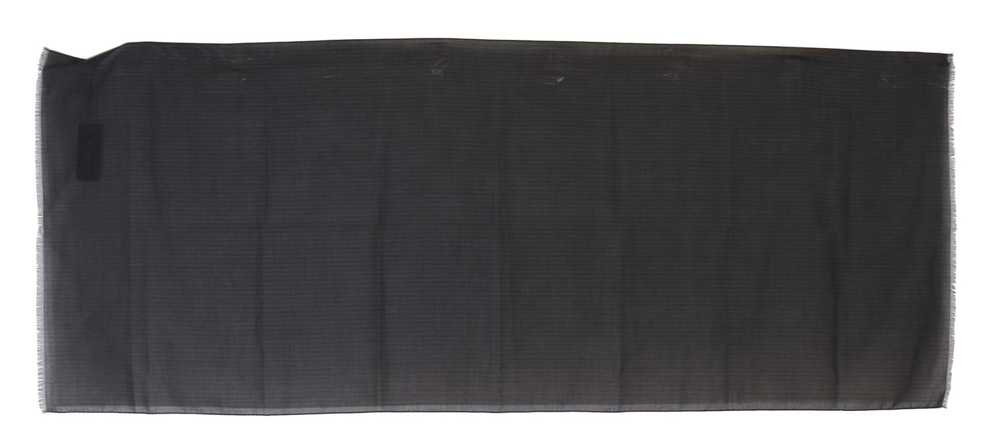 Gray 100% Wool Striped Pattern Wrap Scarf