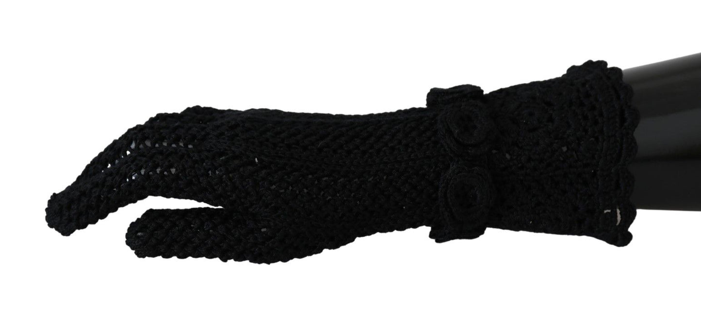 Black Knitted Mid Arm Length Cotton Gloves