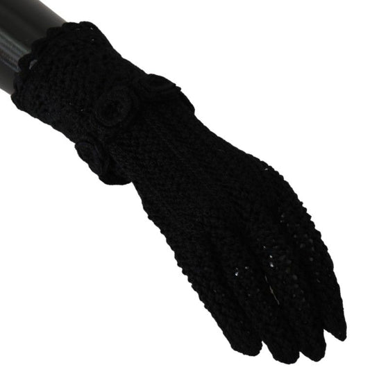Elegant Black Knitted Mid-Arm Gloves