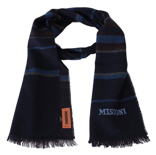 Elegant Striped Wool Scarf with Logo Embroidery