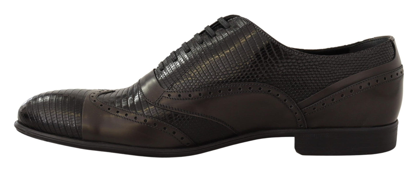 Elegant Brown Lizard Leather Oxford Shoes