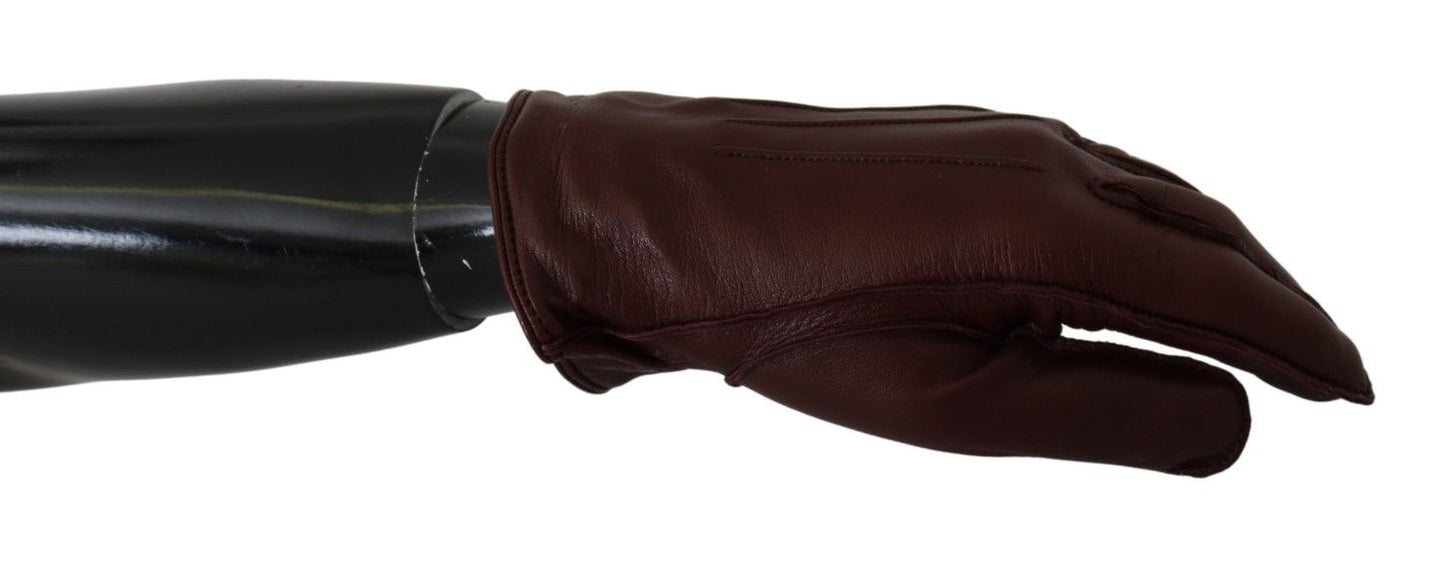 Maroon Wrist Length Mitten Leather Gloves
