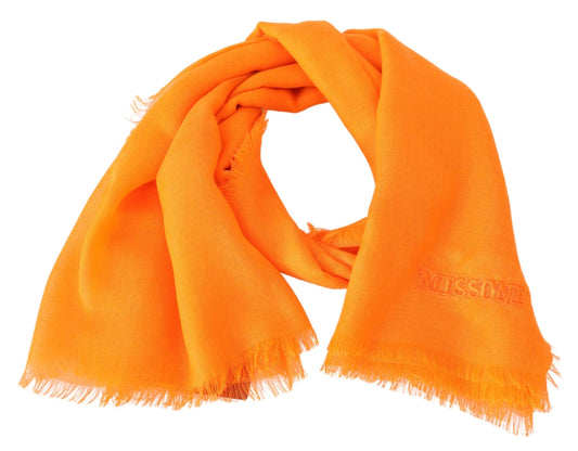 Elegant Wool Blend Fringed Scarf in Orange