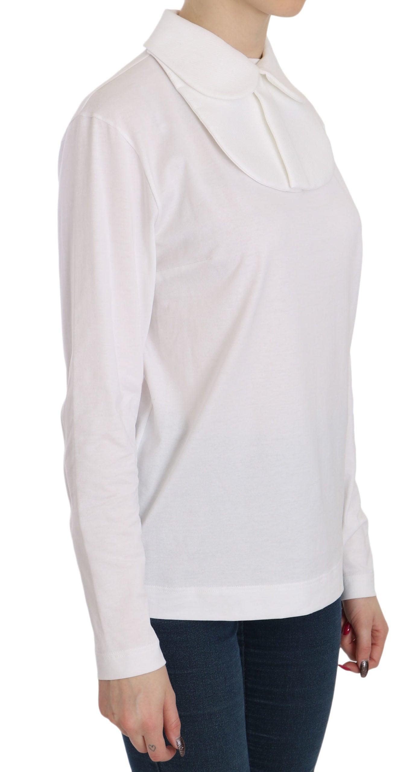 White Cotton Longsleeve Collared Top Blouse