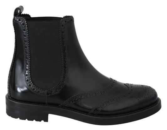 Chic Black Leather Ankle Oxford Boots