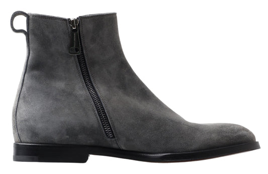 Gray Leather Men Ankle Boots Shoes