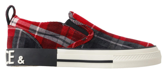 Red White Checkered Slip On Sneakers Men Shoes