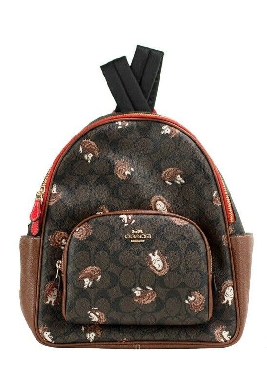 Court Hedgehog Signature Coated Canvas Backpack Shoulder Book Bag