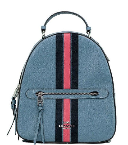 Jordyn Varsity Stripe Indigo Crossgrain Leather Backpack Bookbag