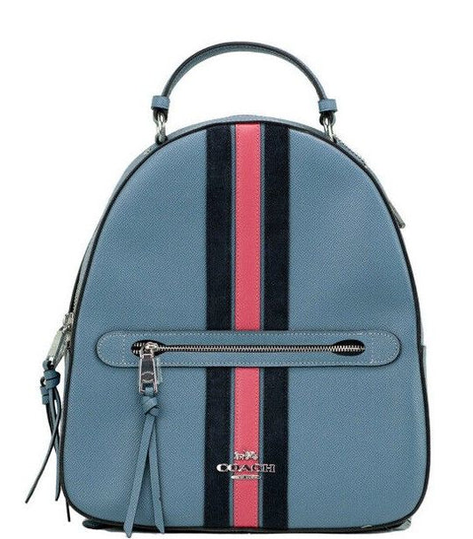 Jordyn Varsity Stripe Indigo Crossgrain Leather Backpack Bookbag