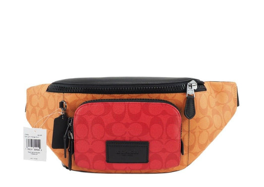 (C9892) Light Orange Multi Blocked Signature Canvas Track Waist Belt Bag