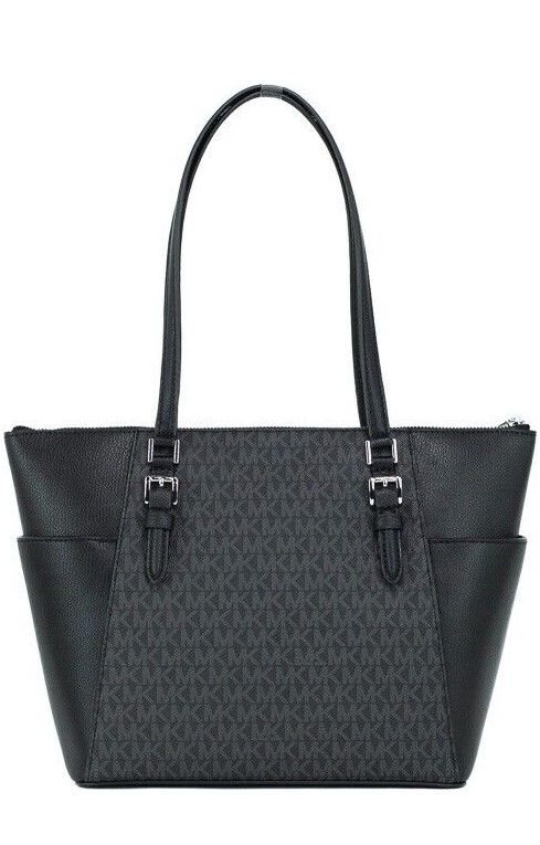 Charlotte Black PVC Leather Large Top Zip Tote Handbag Bag Purse