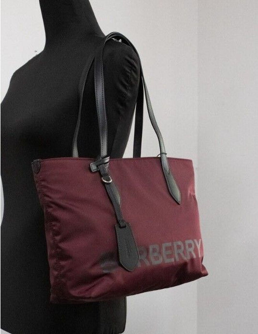 Small Burgundy Logo Branded Econyl Nylon Tote Shoulder Handbag Purse