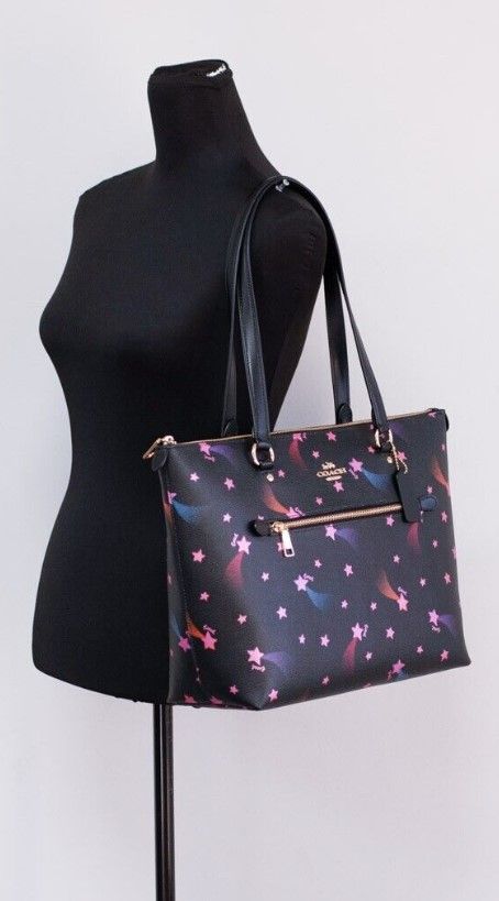 Disco Star Print Crossgrain Leather Gallery Shoulder Tote Handbag