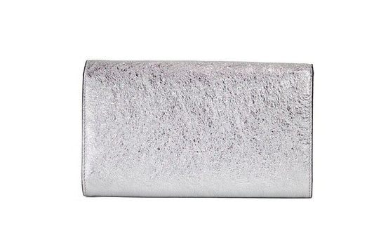 Small Metallic Silver Lamb Leather Medusa Clutch Crossbody Wallet Bag