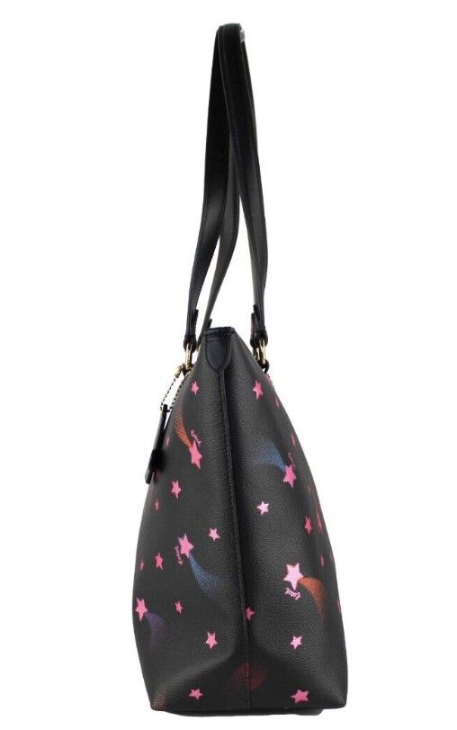 Disco Star Print Crossgrain Leather Gallery Shoulder Tote Handbag