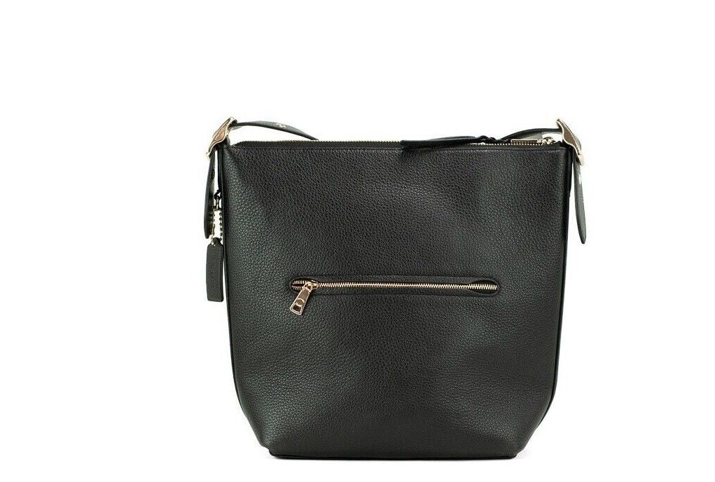 Val Black Pebbled Leather Duffle Shoulder Handbag Purse Bag