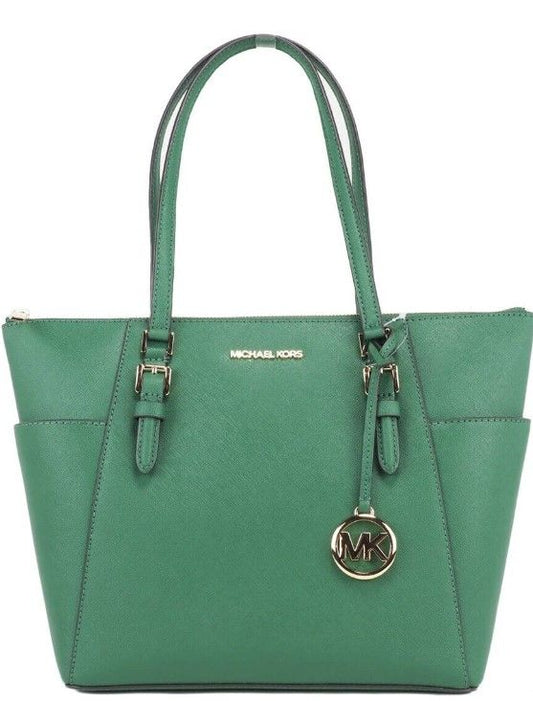 Charlotte Large Saffiano Leather Jewel Green Top Zip Tote Handbag