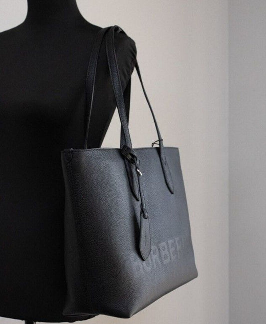 Ardwell Medium Black Logo Branded Pebble Leather Shoulder Tote Handbag