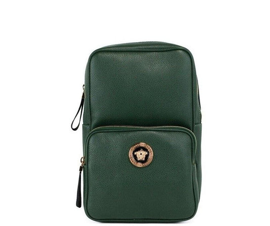 Medusa Small Dark Green Calf Leather Sling Pack Backpack Bookbag Bag