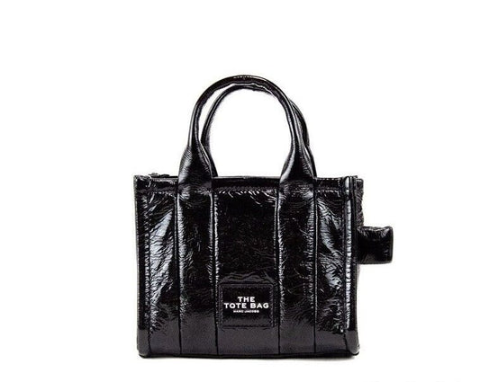 The Shiny Crinkle Micro Tote Black Leather Crossbody Bag Handbag