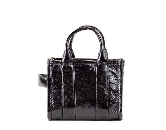 The Shiny Crinkle Micro Tote Black Leather Crossbody Bag Handbag