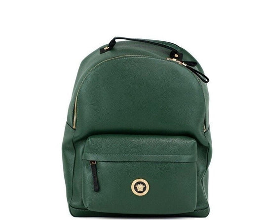 Medusa Large Dark Green Grainy Calf Leather Shoulder Backpack Bookbag