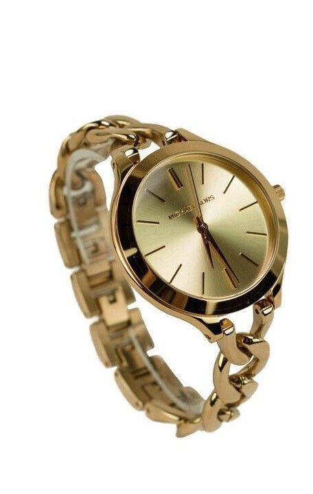 Slim Runway Gold Toned Stainless Steel Chain Band Watch MK3222