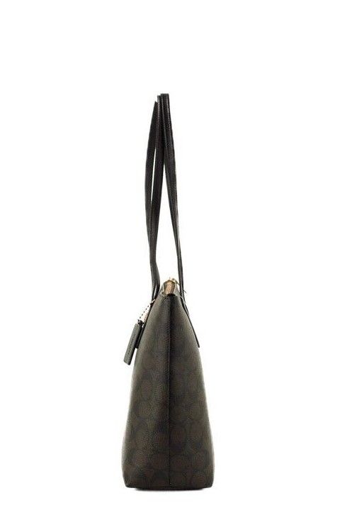Brown Black Signature Canvas Medium Shoulder Tote Handbag Purse