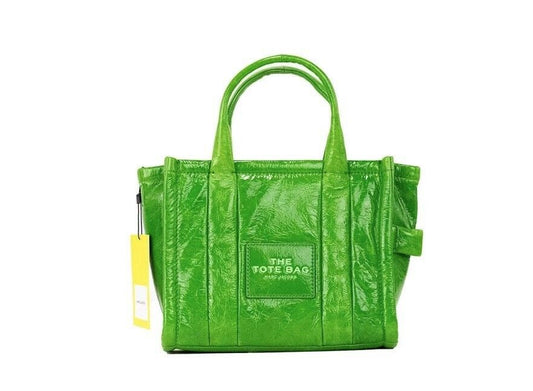 The Shiny Crinkle Mini Tote Fern Green Leather Crossbody Handbag