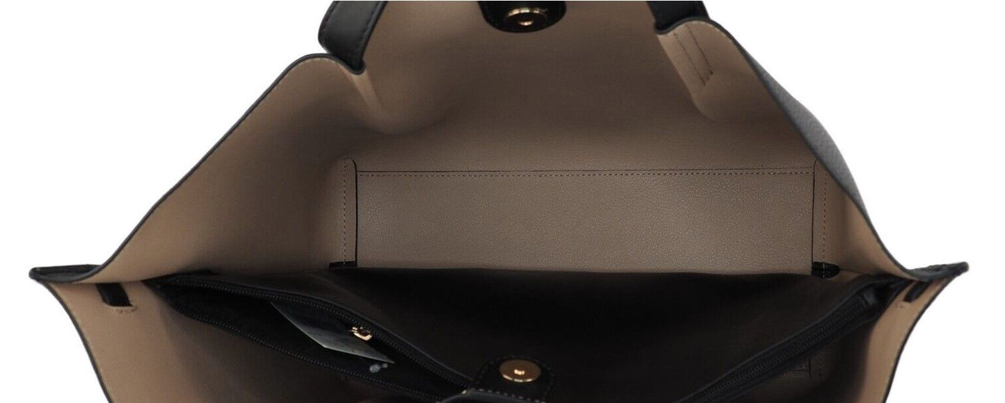 Emilia Large East West Black Pebbled Leather Tote Handbag Purse Bag