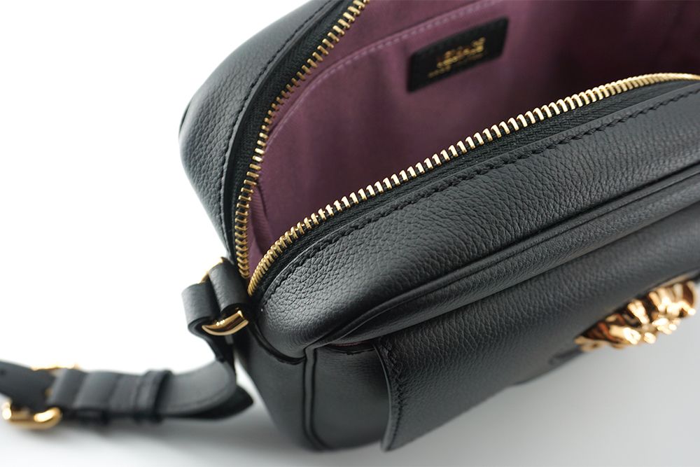 Sleek Black Calf Leather Camera Shoulder Bag