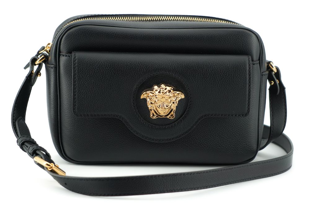Sleek Black Calf Leather Camera Shoulder Bag