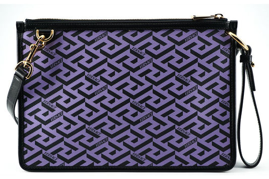 Violet Leather Greca Shoulder Bag
