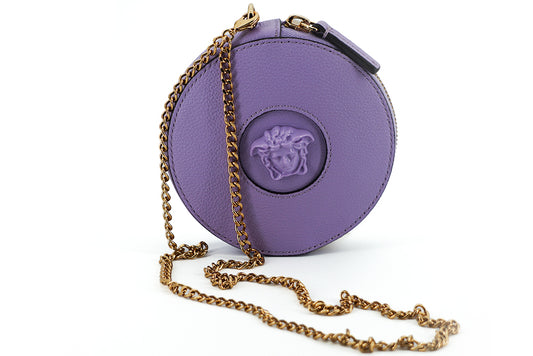 Elegant Round Mini Shoulder Bag in Lustrous Purple