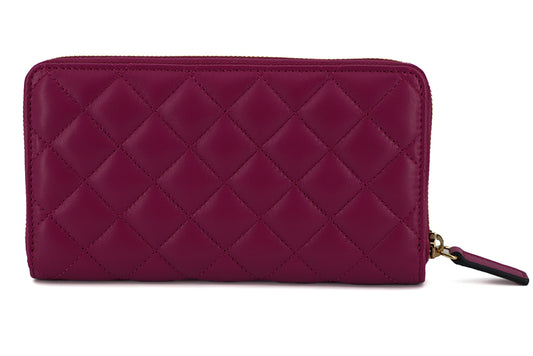 Elegant Quilted Long Zip Wallet in Purple