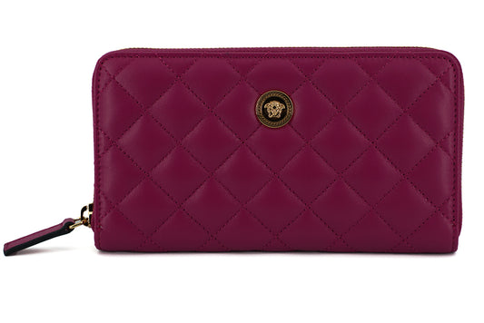 Elegant Quilted Long Zip Wallet in Purple