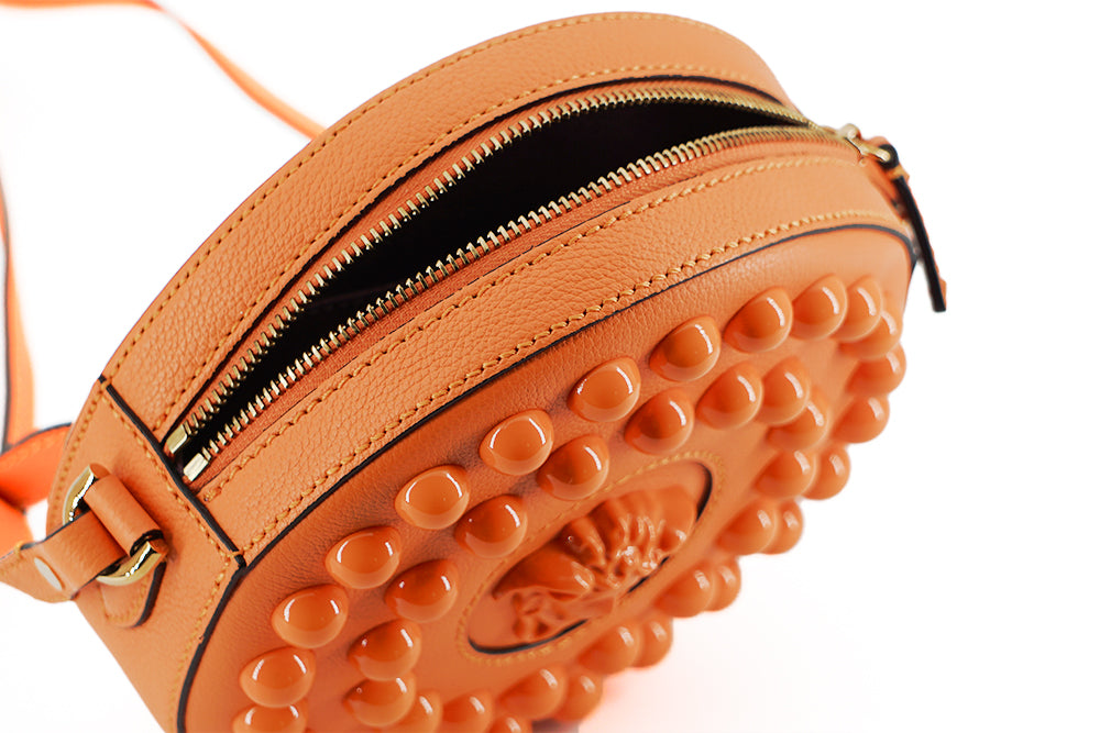 Chic Orange Round Leather Shoulder Bag