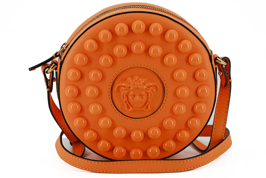 Chic Orange Round Leather Shoulder Bag