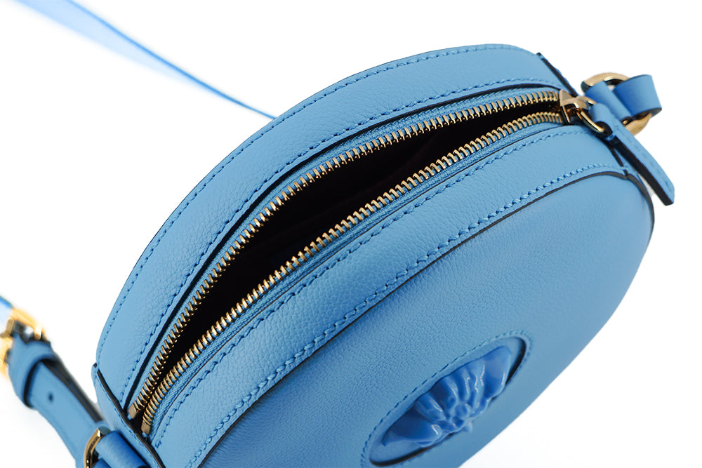 Chic Blue Leather Round Shoulder Bag