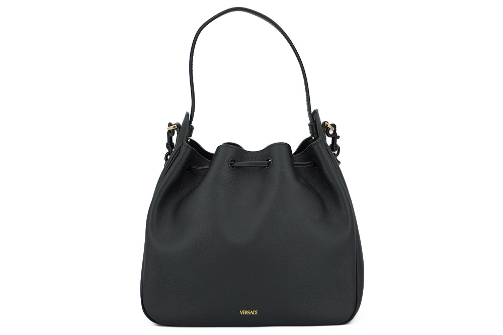 Elegant Black Leather Medusa Hobo Bag