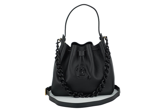 Elegant Black Leather Medusa Hobo Bag