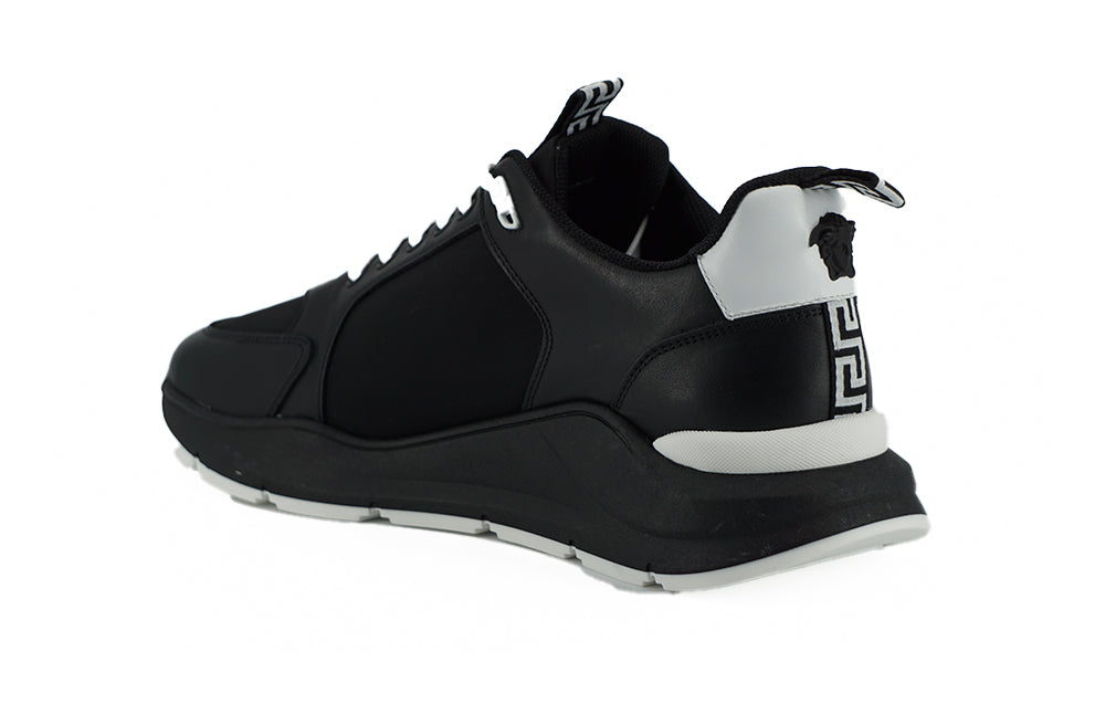Sleek Black Leather Medusa Sneakers