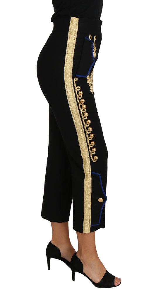 Elegant Black Military Embellished Pants