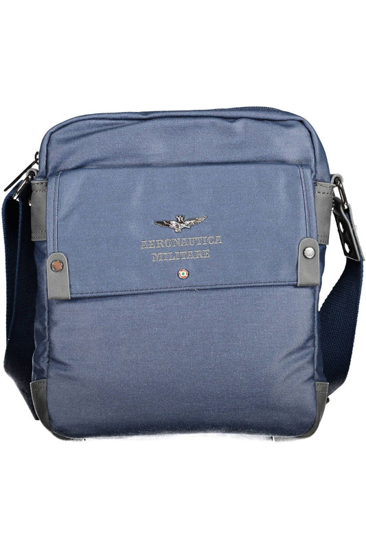 Elegant Blue Cotton Shoulder Bag with Compartments