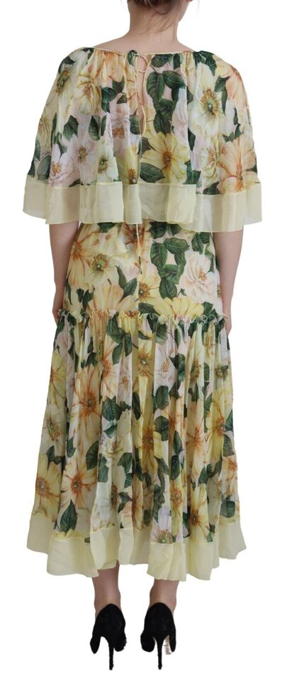 Elegant Floral Silk Pleated Maxi Dress