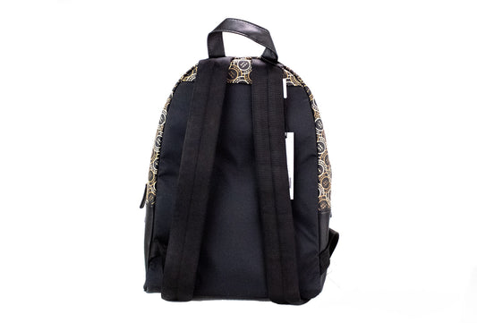 Signet Medium Black Logo Printed Leather Shoulder Backpack Bookbag