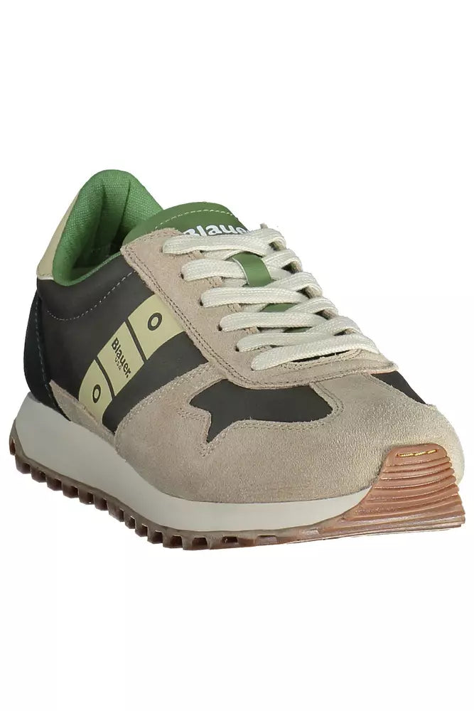 Beige Lace-Up Sneakers with Logo Accent